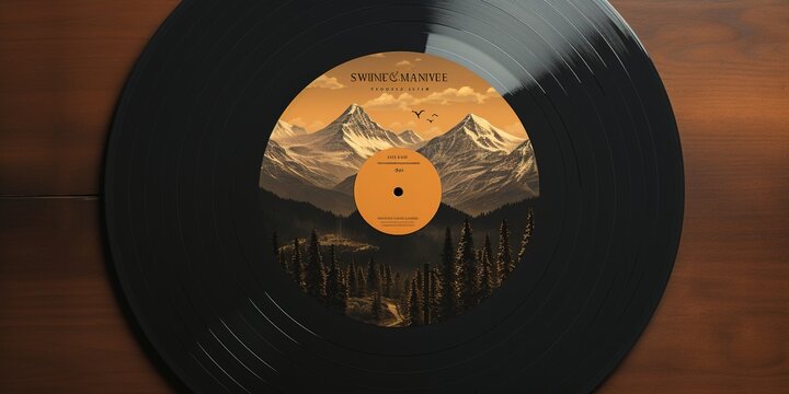 Vinyl record cover template, mockup, with a mountain landscape