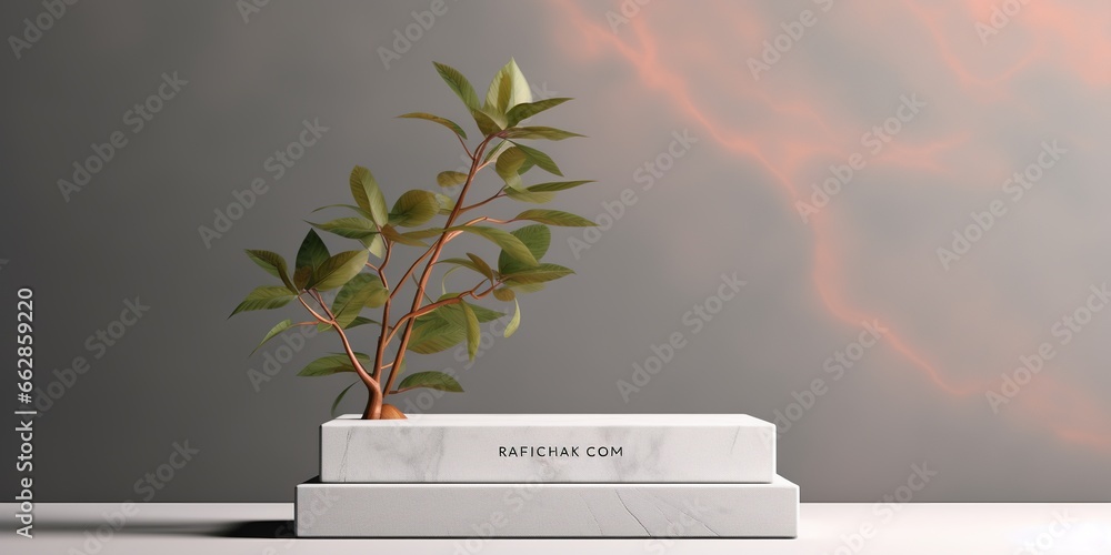Poster white marble podium stand mock up template display showcase for product presentation with freshness 