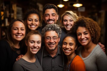 Fototapeta premium Groupe multiculturel d'homme et de femme, caucasien, afro et asiatique, souriant et joyeux 