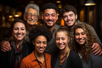 Obraz premium Groupe multiculturel d'homme et de femme, caucasien, afro et asiatique, souriant et joyeux 