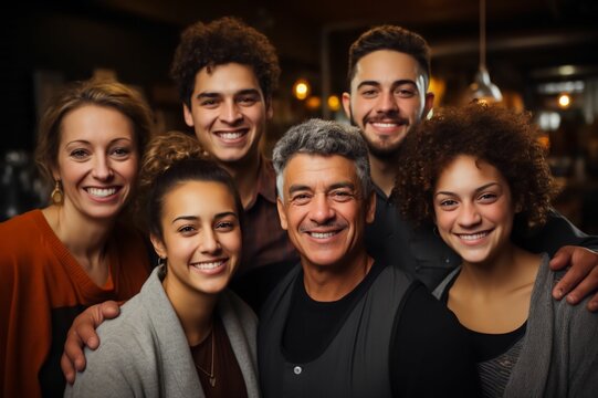 Groupe multiculturel d'homme et de femme, caucasien, afro et asiatique, souriant et joyeux 