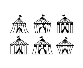 circus tent festival park carnival with flag vector icon design black white illustration collections sets