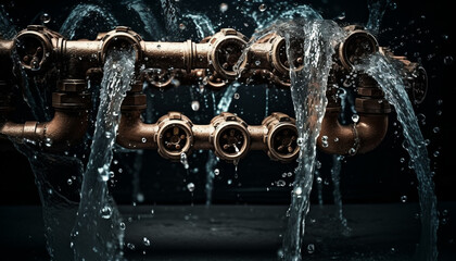 Flowing water splashing from chrome faucet, refreshing liquid purity