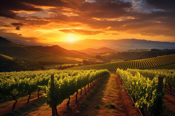 Lush Vineyards at Sunset