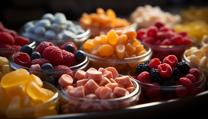A plate of vibrant, fresh berries a healthy indulgence generated by AI - obrazy, fototapety, plakaty