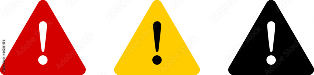 Aufkleber red yellow black and white triangular warning or attention caution sign with exclamation mark flat i