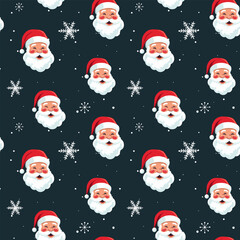 Winter seamless pattern with Santa Claus. Christmas vector pattern. Winter background