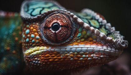 Fototapeta premium Multi colored lizard close up portrait showcases its beautiful animal markings