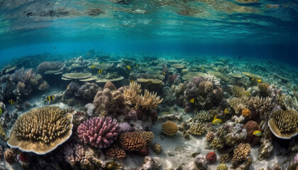 Naklejka na ściany i meble Colorful aquatic landscape below the tranquil blue reef waves