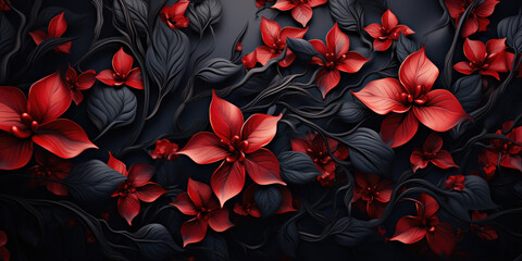 Abstract red black leaves background