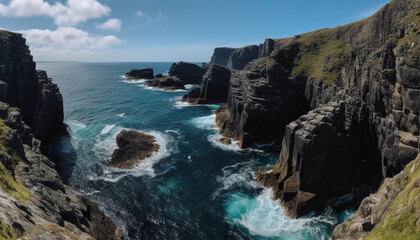 Fototapeta na wymiar Majestic cliff coastline, eroded rock formation, beauty in nature seascape