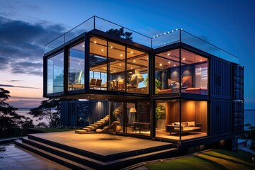 Modern luxury house made of sea containers.