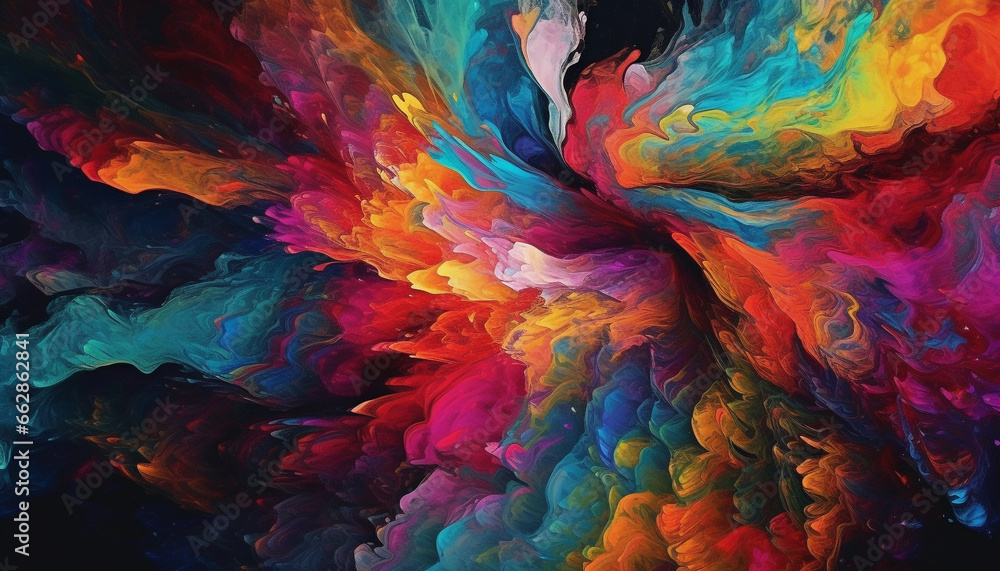 Poster vibrant colors create abstract chaos in futuristic computer graphic design