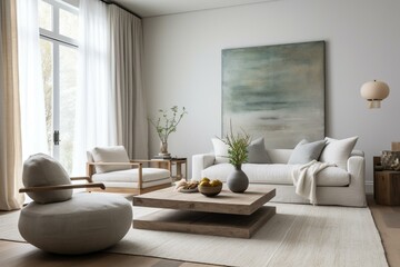 Fototapeta na wymiar A serene living room with a calming ambiance. Generative AI
