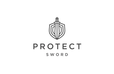 Fotobehang Protect shield sword with line art style logo icon design template © Kashi