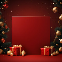 Christmas ans New Year seasonal social media background design in square with blank space for text. Template for holiday commercial promotion post.