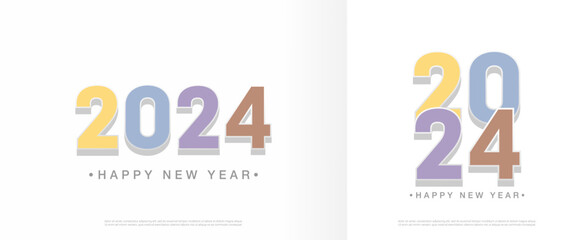 Happy New Year 2024 concept with retro typography number. colorful 2024 new year on set background