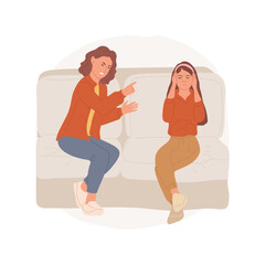 Not listening to parents isolated cartoon vector illustration. Sad teen closing ears when mother moralizing, girl not listening to angry mom, parent and children problems vector cartoon.