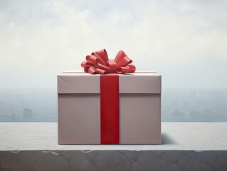 gift box with red ribbon and red bow Generative Ai