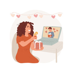 Celebrating together isolated cartoon vector illustration. Couple calling online, Valentines Day virtual celebrating, teen online date, congratulations, romantic relationship vector cartoon.