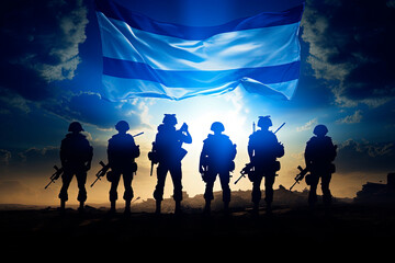 silhouettes of Israeli soldiers with military equipment