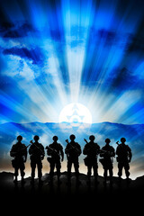 Fototapeta premium silhouettes of Israeli soldiers with military equipment