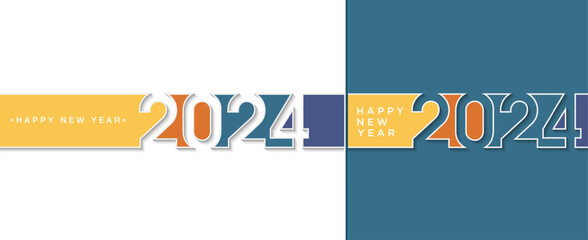 Happy new year 2024 with retro typography concept. 2024 new year on set background