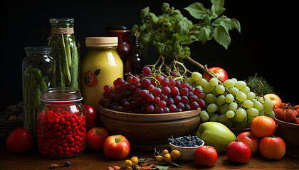 Freshness of nature bounty: grape, tomato, apple, berry, pumpkin, vegetable generated by AI