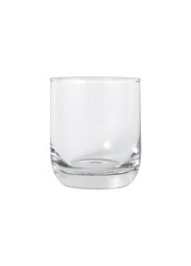 The clear drinking glass says it's empty inside.