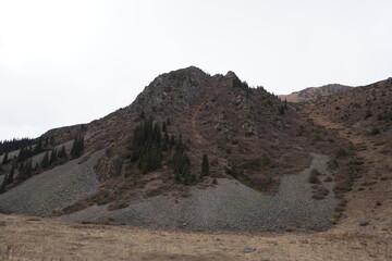 mountains, sky, hills, forest, stones