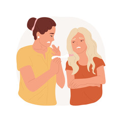 Fototapeta premium Telling parents about pregnancy isolated cartoon vector illustration. Mom discovering about teen daughters pregnancy, teenager having children early, adolescent parents vector cartoon.
