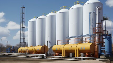 Feedstock tanks, industrial gas storage facilities, energy reserves of natural minerals.