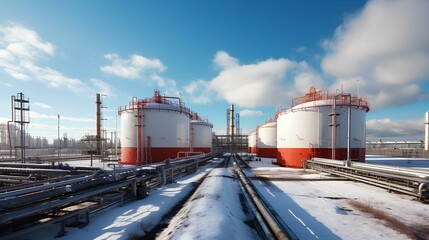 Obraz premium Feedstock tanks, industrial gas storage facilities, energy reserves of natural minerals.