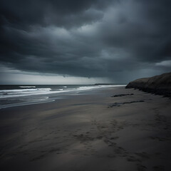 Empty beach with dark stormy sky