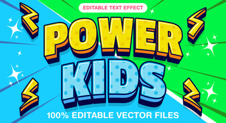 Editable text effect Power kids 3d cartoon style - obrazy, fototapety, plakaty