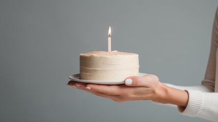 hand is holding birthday cake