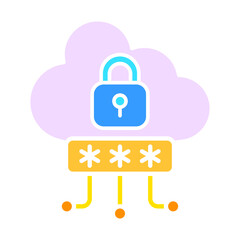 Closed castle with cloud icon. Security, protection, key, door, password, secret, safe, hacking. Vector color icon on a white background for business and advertising.