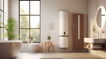 Gas water heater. Gas boiler - heating and hot water supply. - obrazy, fototapety, plakaty