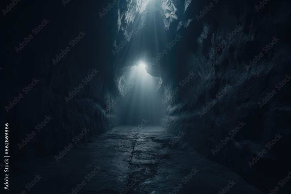 Aufkleber A picture of a dark tunnel with a bright light shining through. This image can be used to represent hope, new beginnings, or overcoming obstacles.