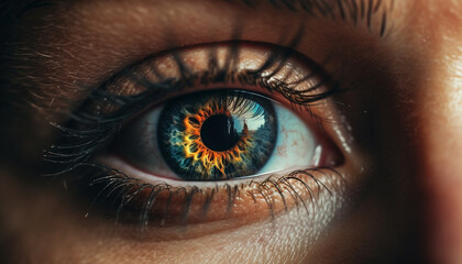 Fototapeta premium Close up of a Caucasian woman blue iris staring at camera generated by AI
