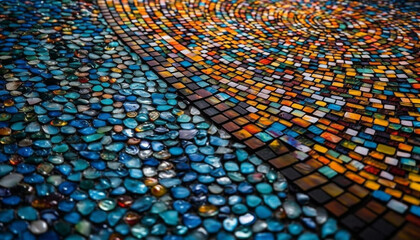 Vibrant colored mosaic tile shapes decorate modern architecture outdoors generated by AI