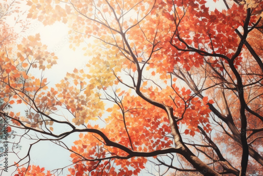 Aufkleber a painting depicting a tree with vibrant orange leaves. this artwork captures the beauty of autumn a