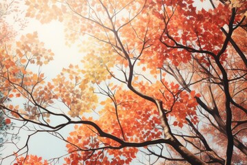 A painting depicting a tree with vibrant orange leaves. This artwork captures the beauty of autumn and the changing seasons. Perfect for adding a touch of warmth and nature to any space.
