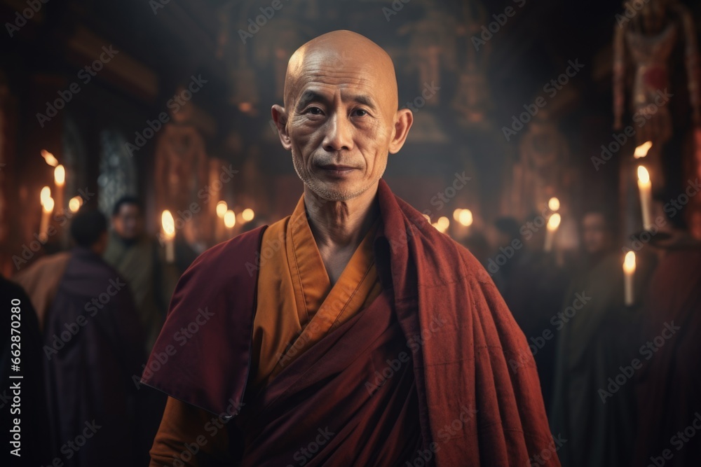 Aufkleber a monk standing in front of a group of people. this image can be used to represent spiritual leaders