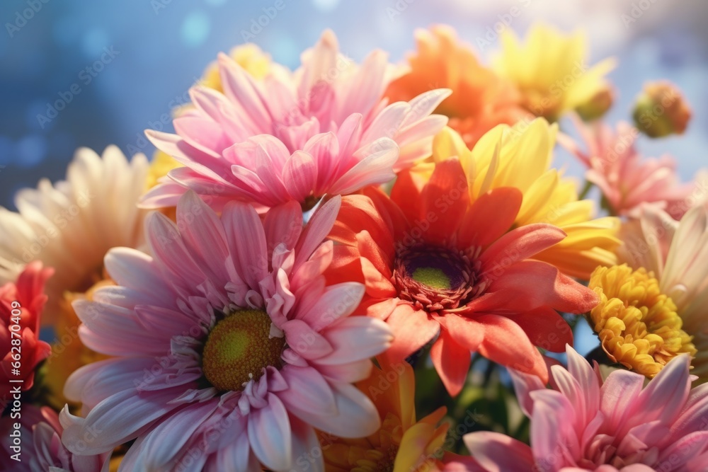 Poster A close up view of a beautiful bunch of flowers. Perfect for adding a touch of color and elegance to any project