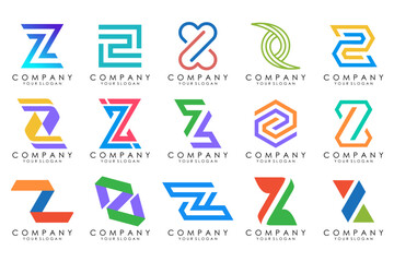Set of abstract letter z logo design. icons for business of luxury elegant, simple with colorfulness