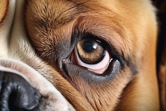 A detailed close-up view of a dog's eye and nose. This image captures the intricate details and textures of the dog's eye and the wet nose. Ideal for animal lovers and pet-related projects