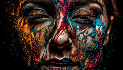 Abstract beauty Sensual face paint drops in futuristic celebration generated by AI
