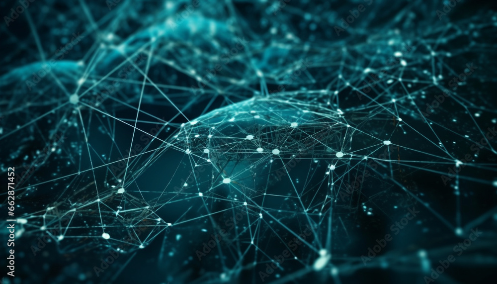 Poster futuristic computer network backdrop with glowing blue geometric shapes generated by ai