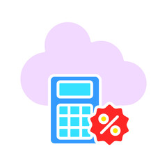 Cloud saving with calculator line icon. Online, computer, program, service, Internet, network, site, communication. Vector color icon on a white background for business and advertising.